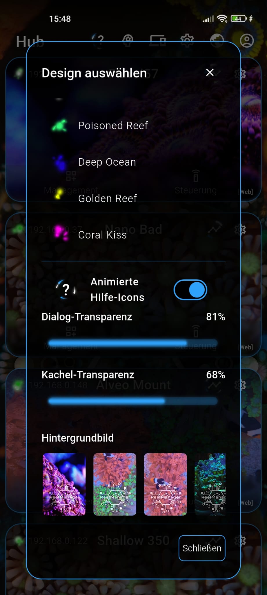 Screenshot der Design-Einstellungen