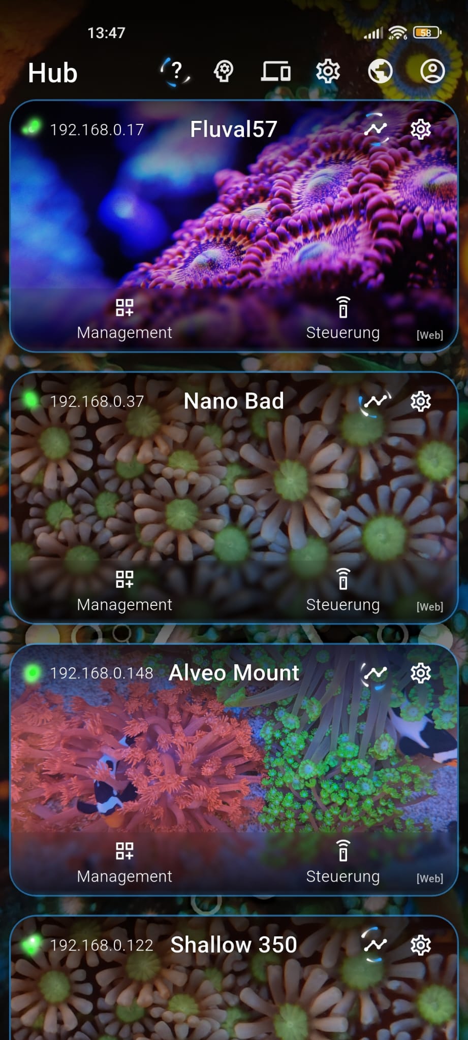 Screenshot der Aquarium-Auswahl