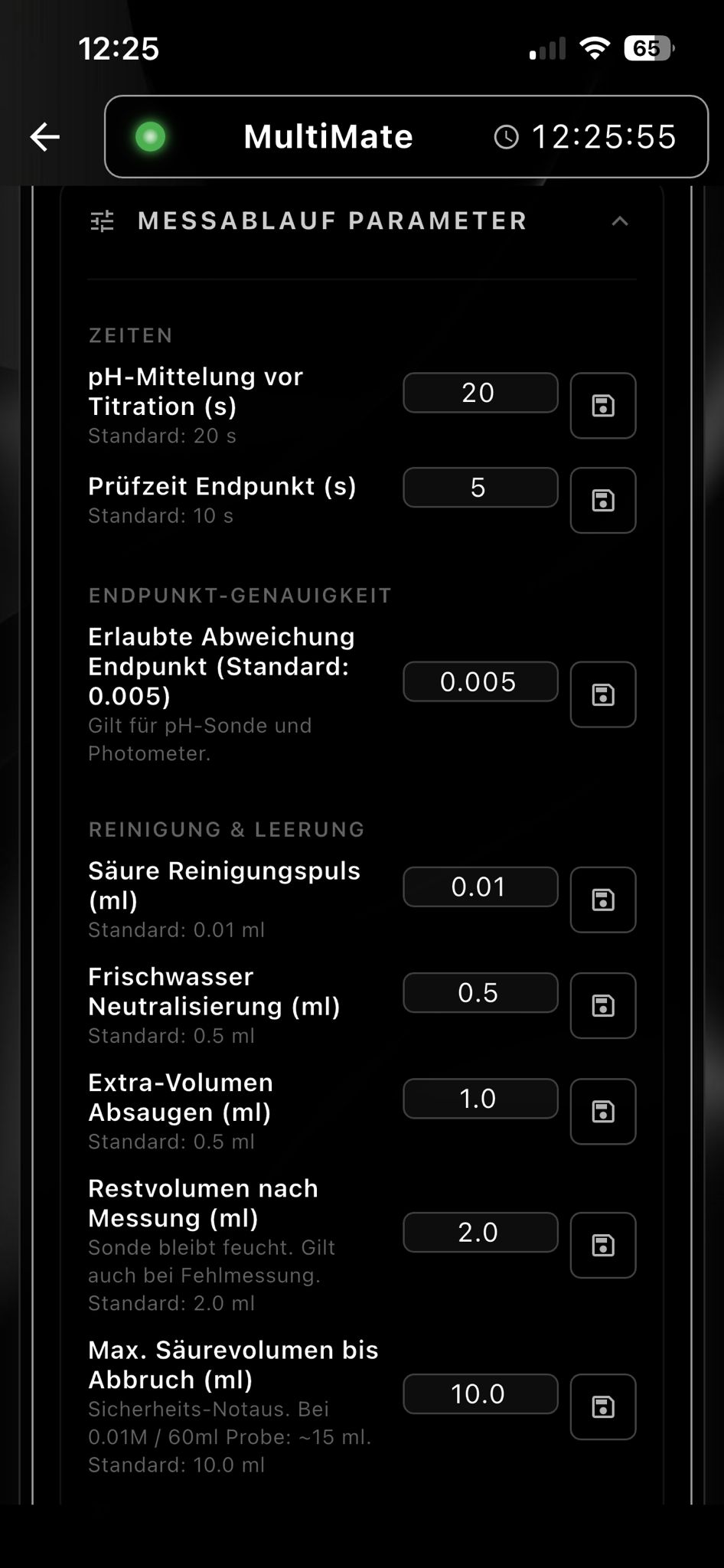 KH Messung Prozessparameter Details