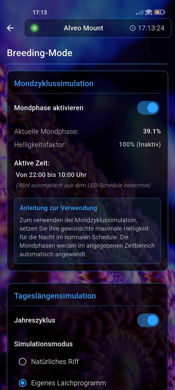 Screenshot der Mondphasensimulation