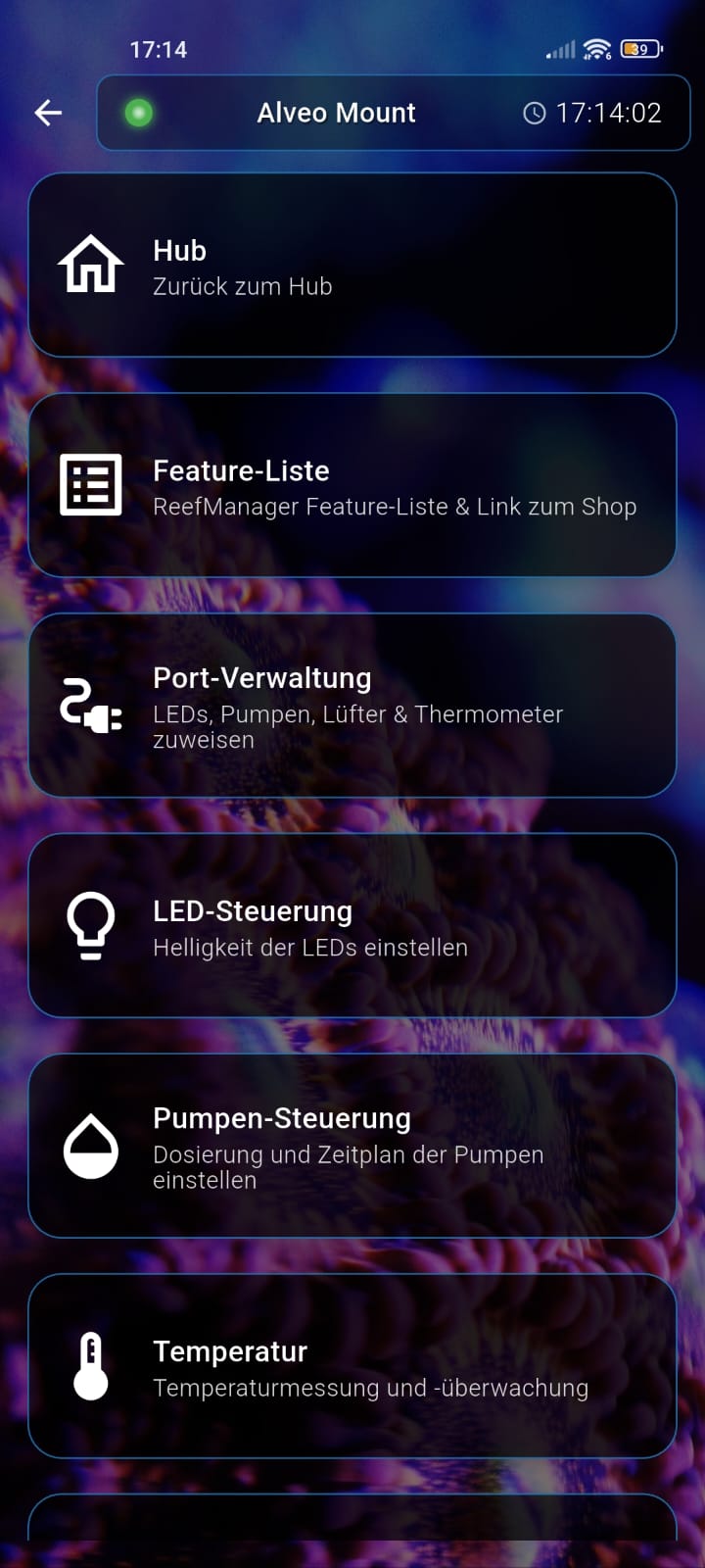 Screenshot des Hardware Menüs